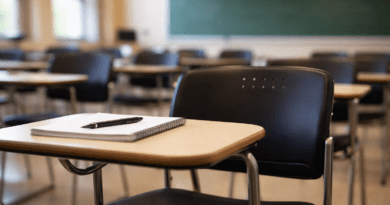 Empty college chair in a classroom.