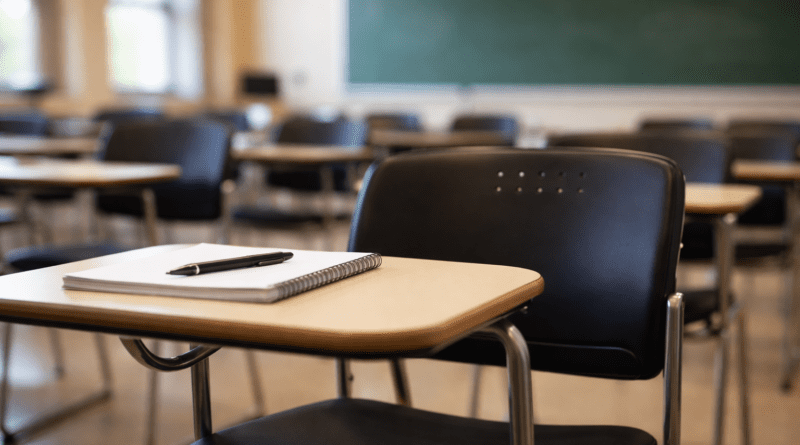 Empty college chair in a classroom.