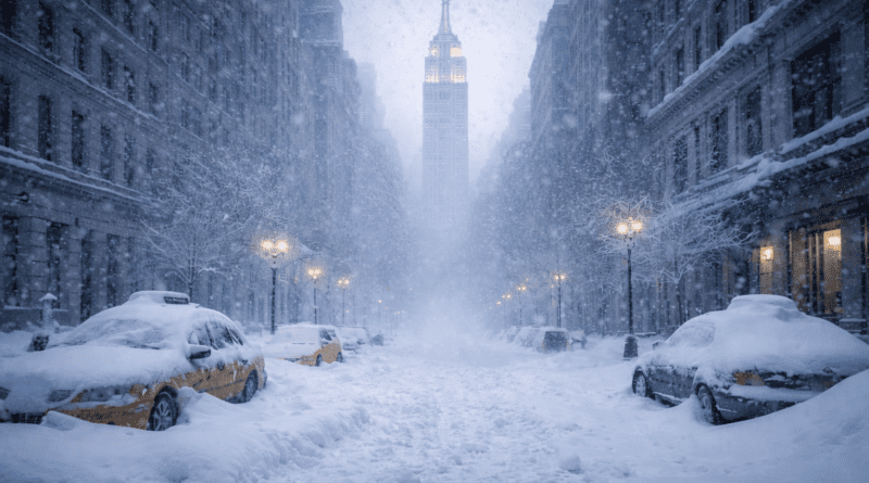 snowy street in nyc.