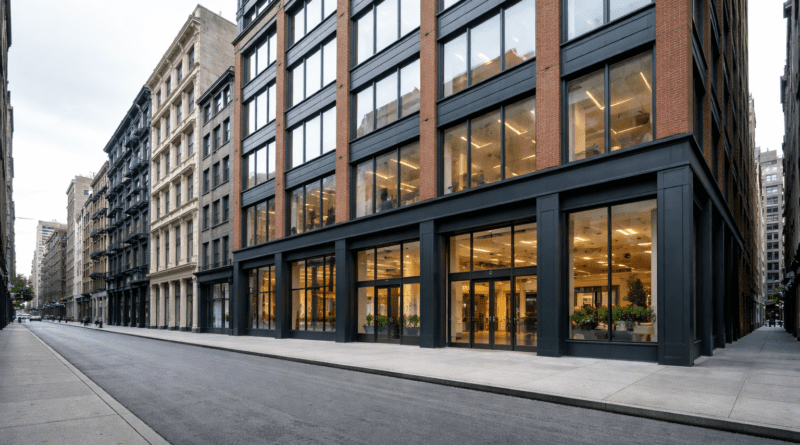 Modern building with large glass windows