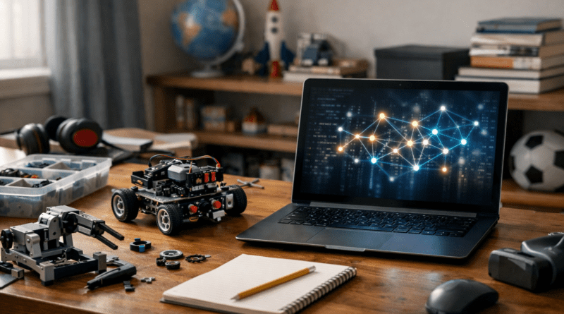 Workspace with robotics and AI technology.