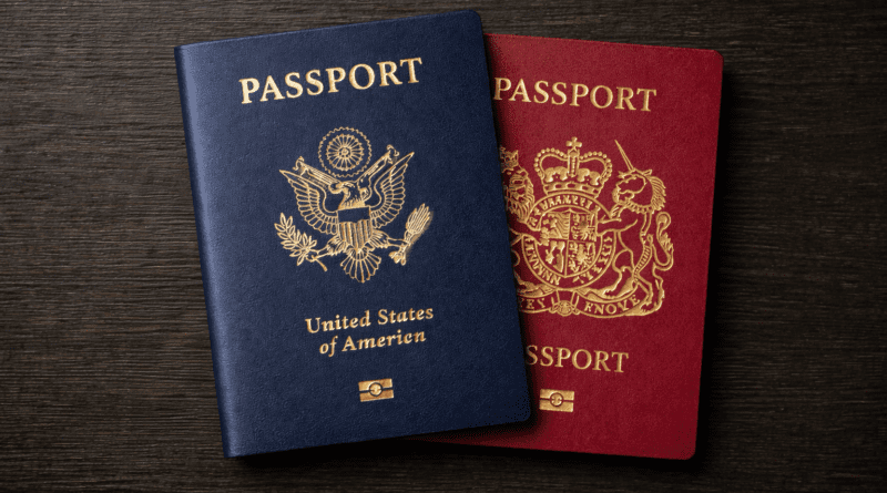 Two passports: USA and UK.
